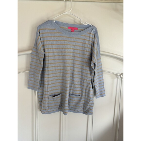 Lilly Pulitzer Cobo Sweater XS Small Blue Metallic Gold Coastal Shell Stripe - Picture 1 of 3